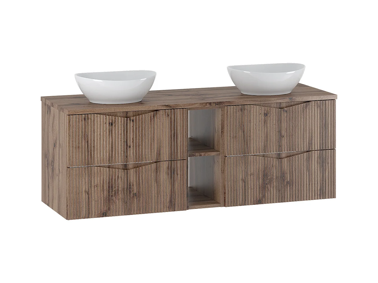 Meuble double vasque 140cm 2 niches Tao Bois