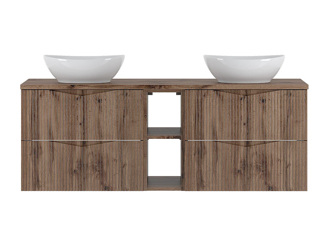 Double basin unit 140cm 2 niches Tao Wood
