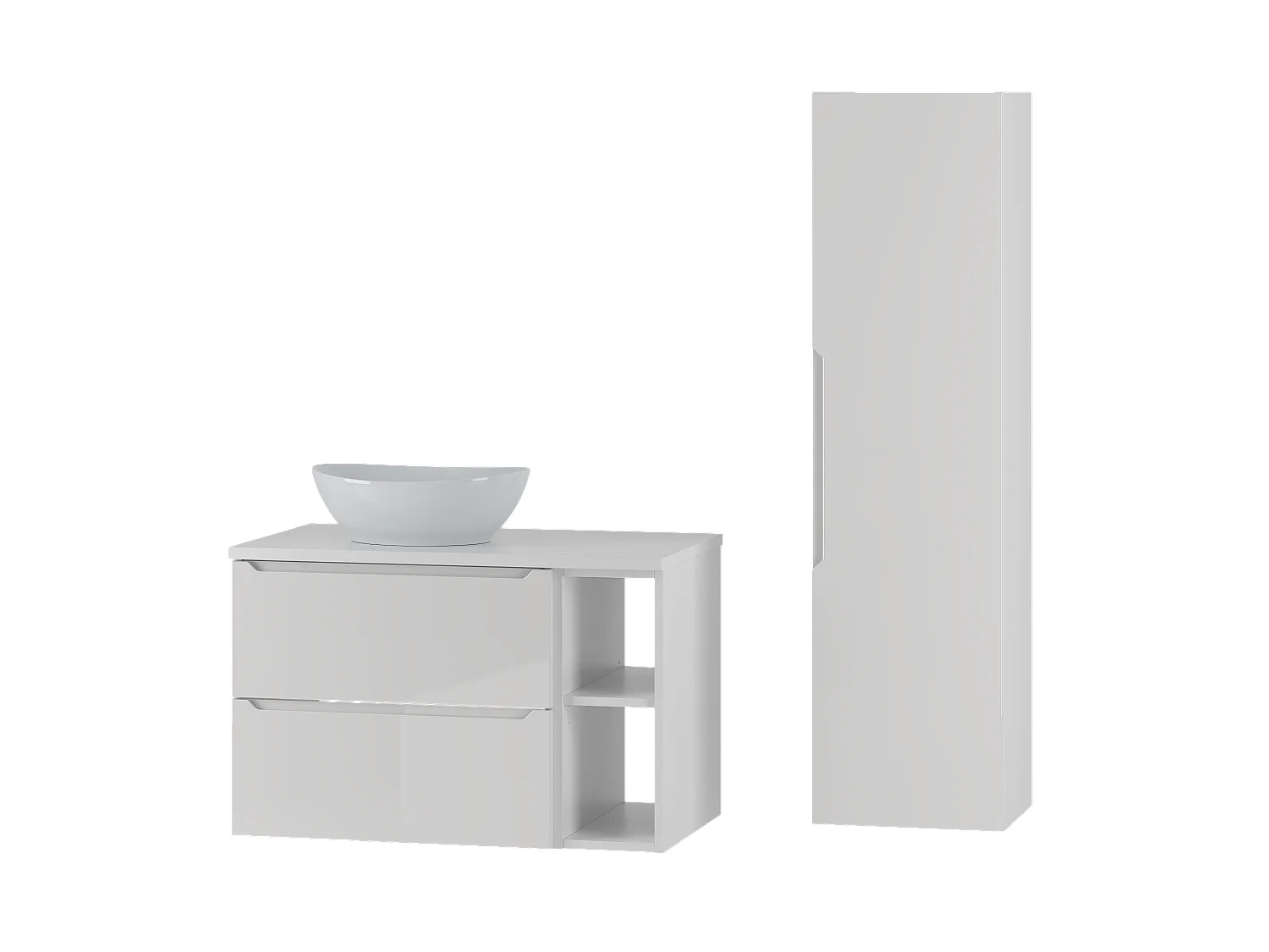 Weißes Badezimmer-Set 80 cm Schrank mit Arbeitsplatte Waschbecken und Regal und Hochschrank Etna