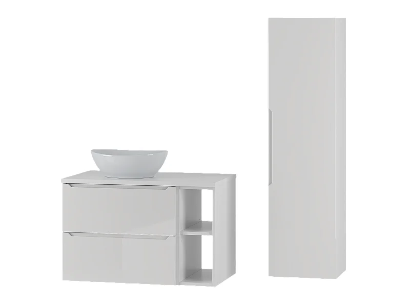 Ensemble de salle de bain blanc 80 cm Armoire Étagère Plan de travail Lavabo Colonne Etna