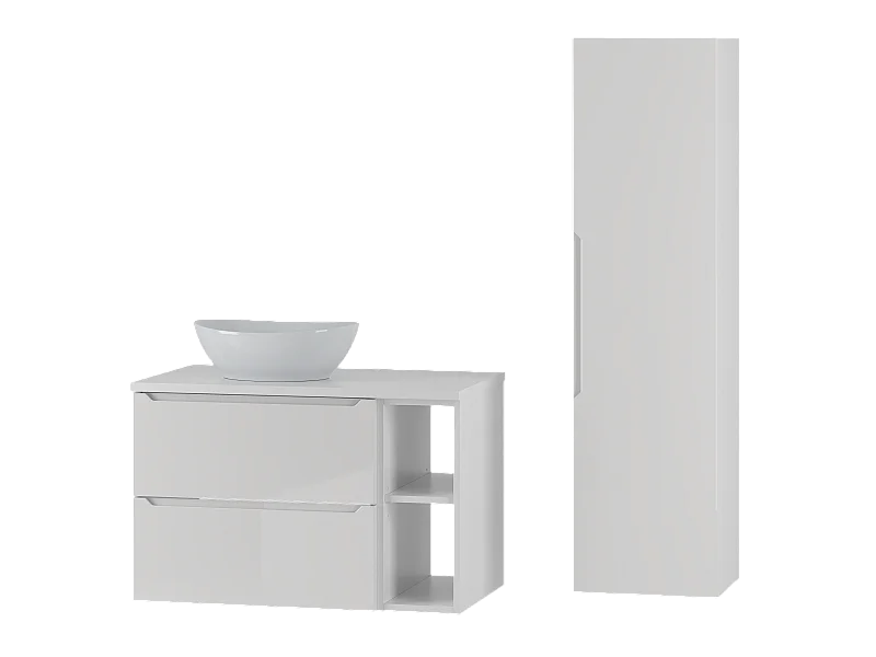 Ensemble de salle de bain blanc 80 cm Armoire Étagère Plan de travail Lavabo Colonne Etna