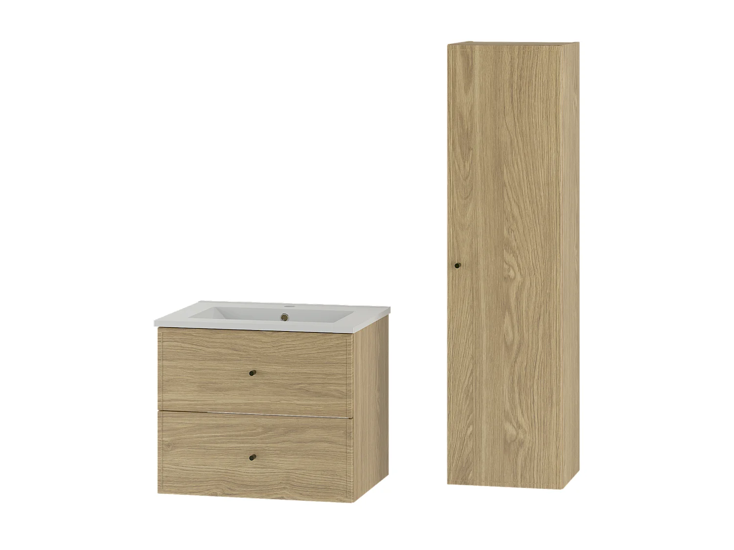 Ensemble pour salle de bain 60 cm Meuble avec lavabo Colonne Chêne huilé Marco