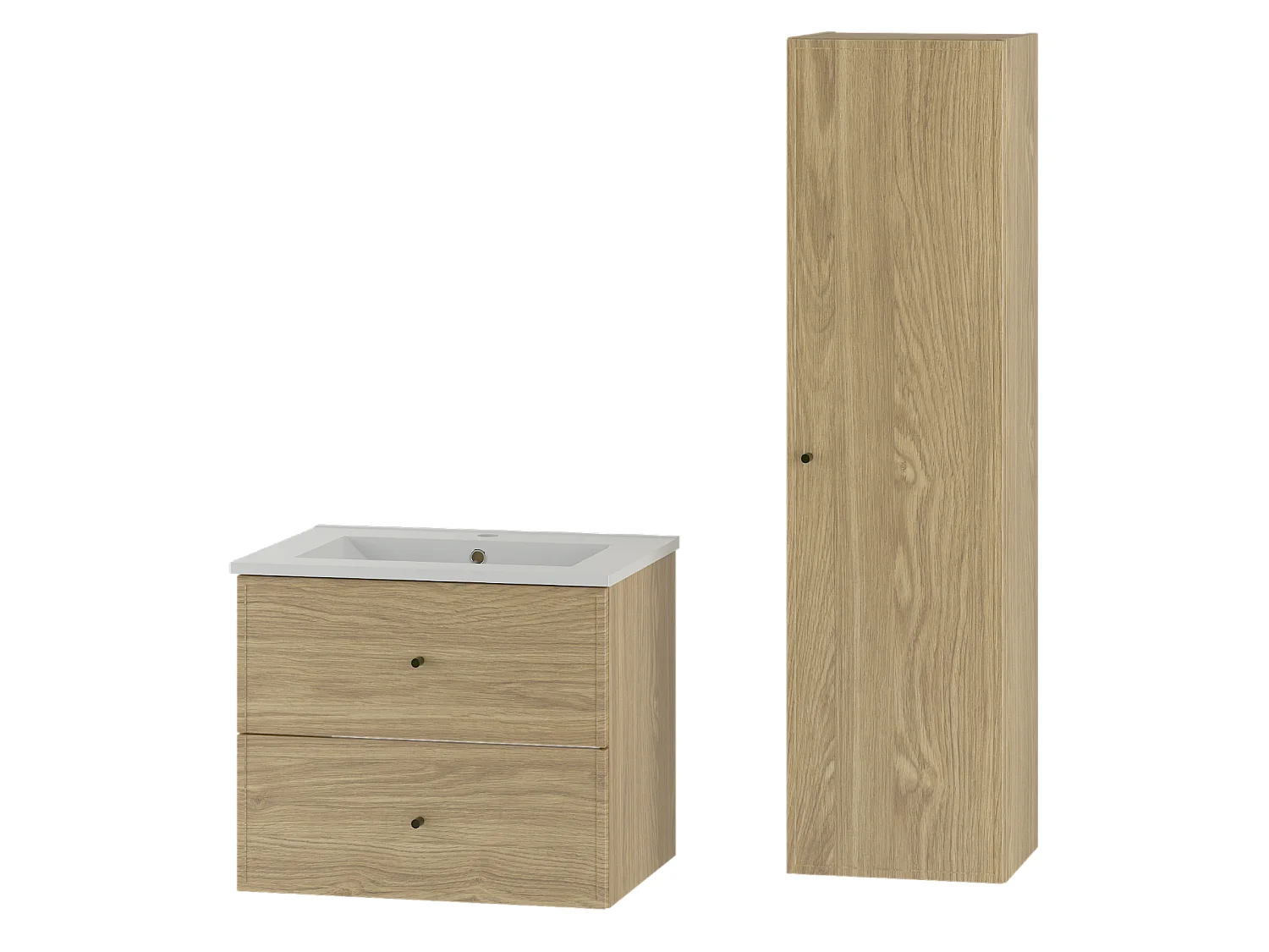 Badkamerset 60 cm Kast met wastafel Kolom Eiken geolied Marco