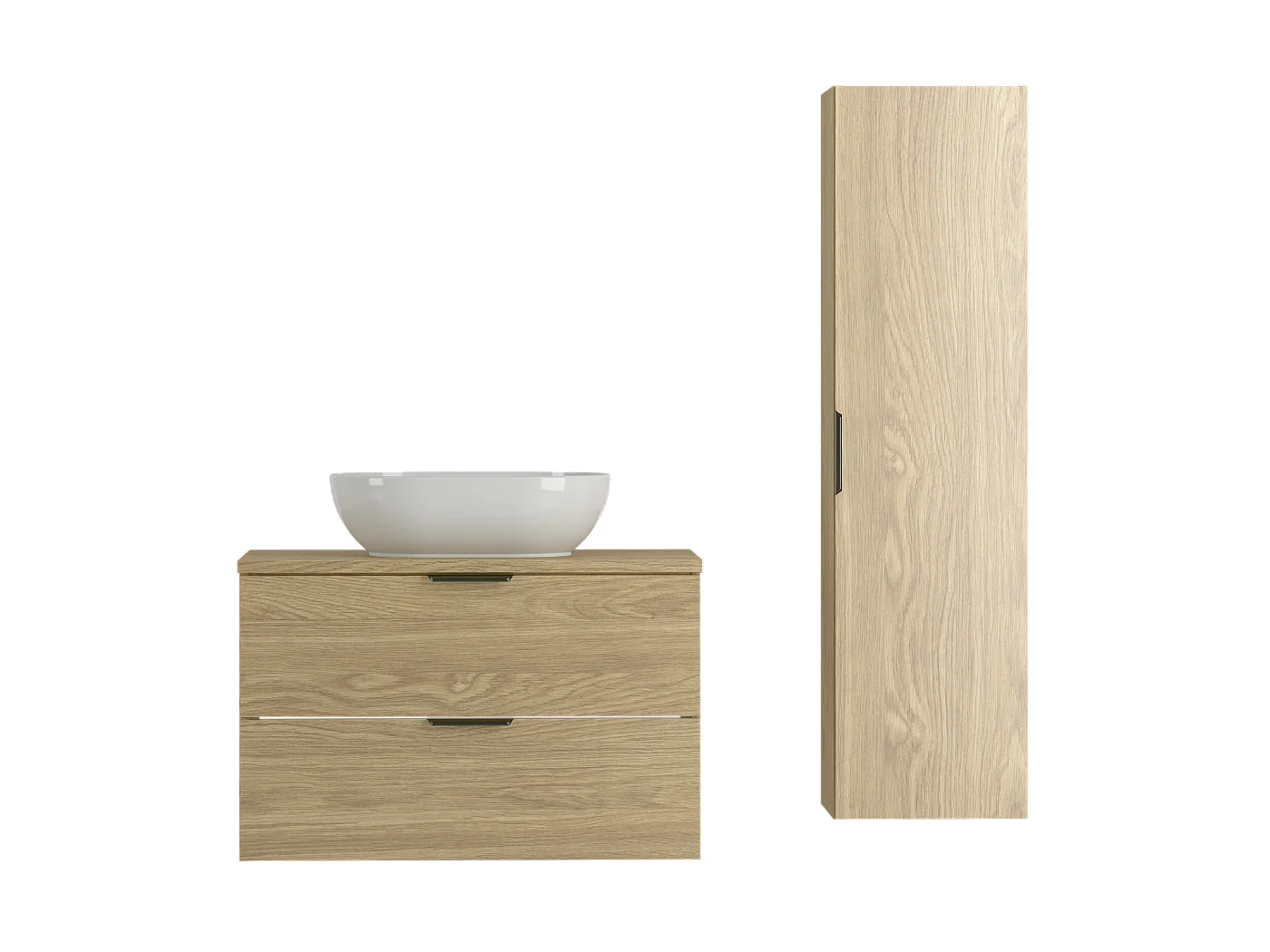 Ensemble pour salle de bain 80 cm Armoire avec plan de travail Lavabo Colonne Chêne huilé Pile