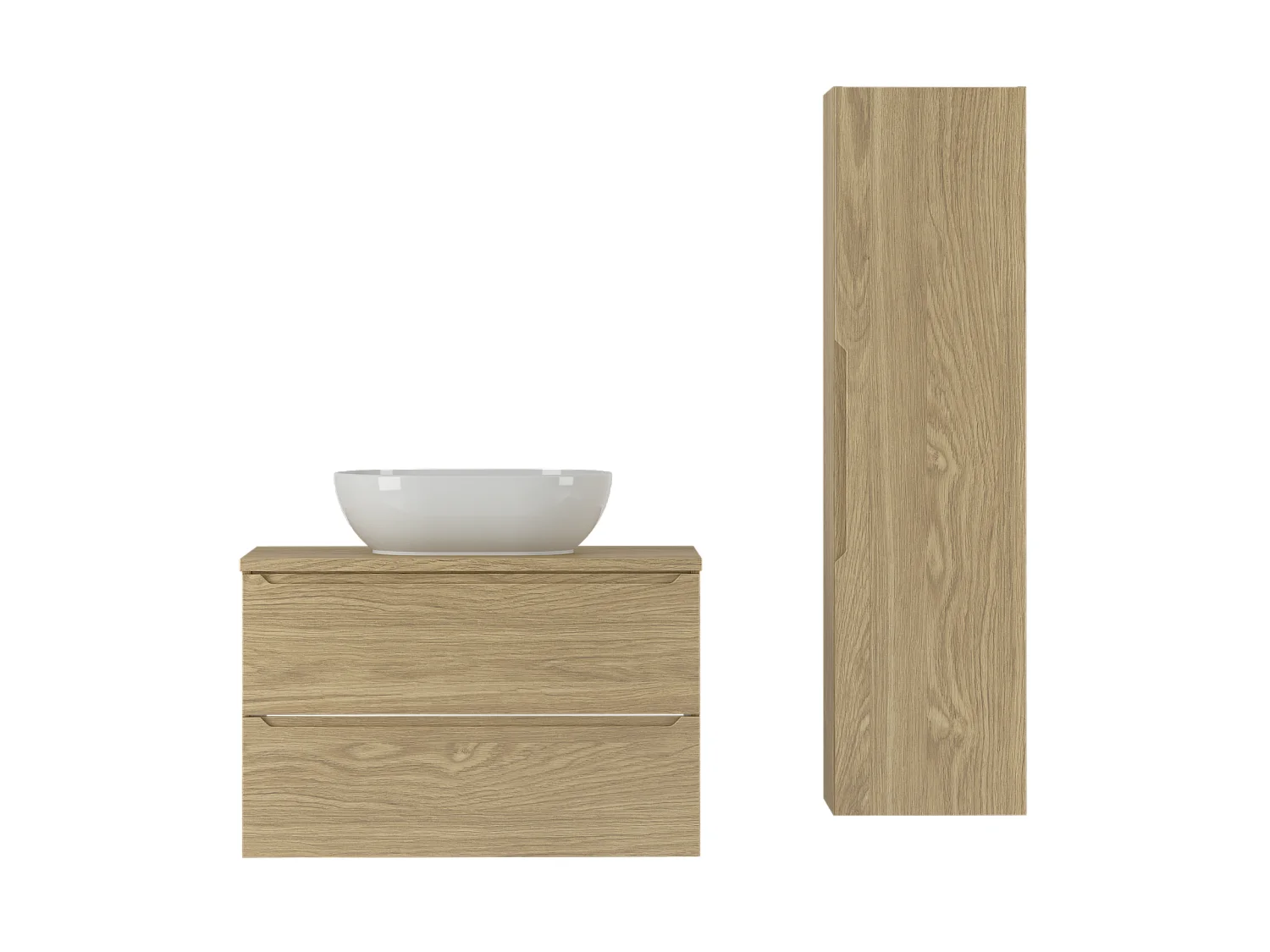 Ensemble pour salle de bain 80 cm Armoire avec plan de travail Lavabo Colonne Chêne huilé Etna