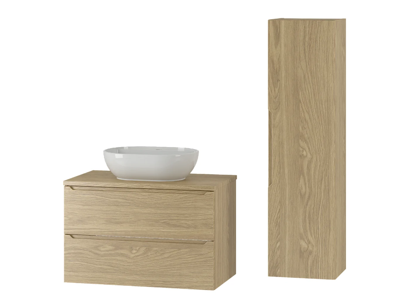 Ensemble pour salle de bain 80 cm Armoire avec plan de travail Lavabo Colonne Chêne huilé Etna