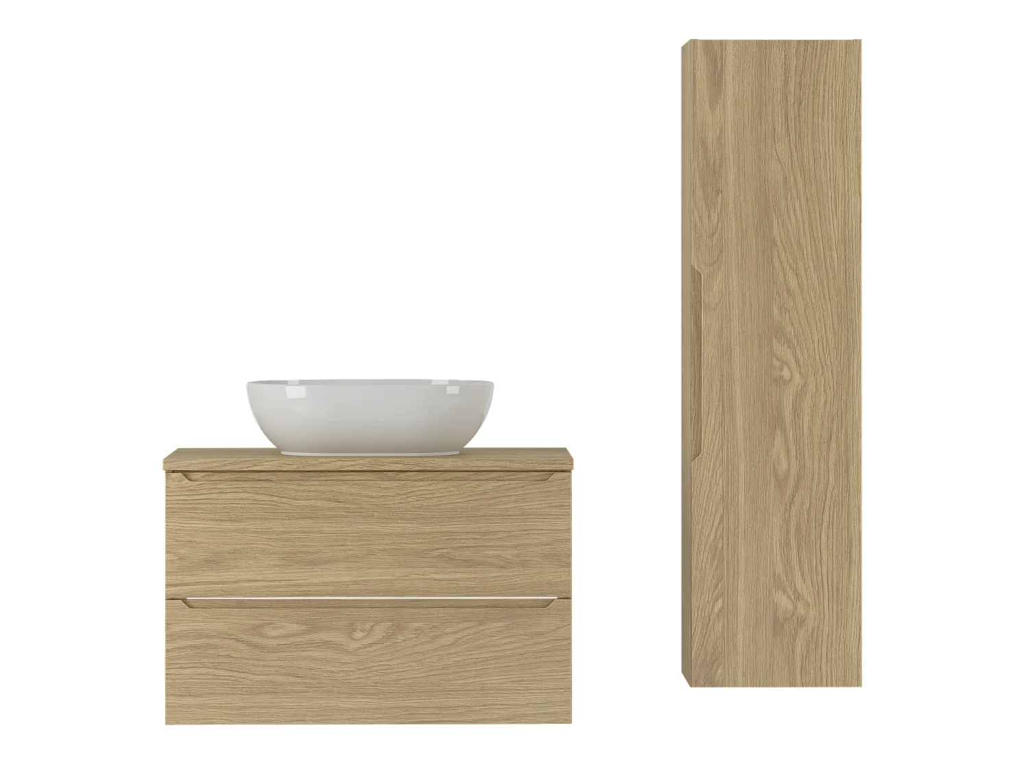 Ensemble pour salle de bain 80 cm Armoire avec plan de travail Lavabo Colonne Chêne huilé Etna