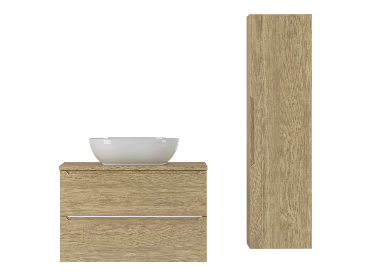 Ensemble pour salle de bain 80 cm Armoire avec plan de travail Lavabo Colonne Chêne huilé Etna