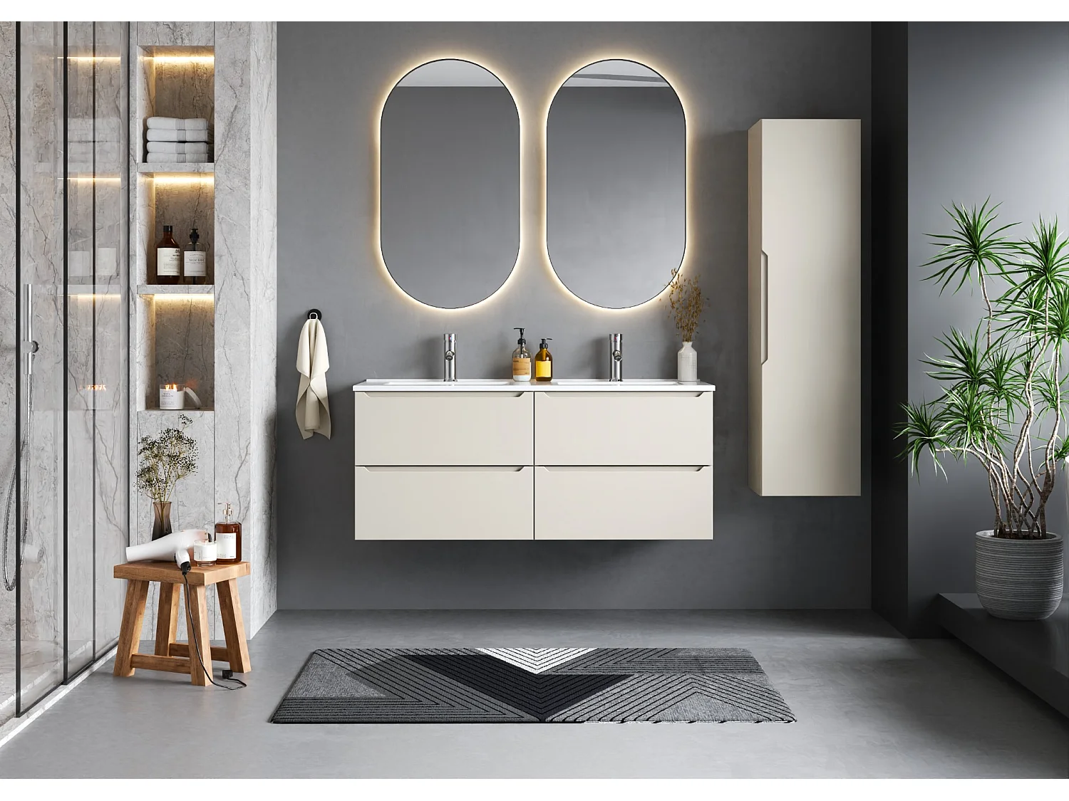 Ensemble de salle de bain en cachemire 120 cm Meuble avec lavabo Colonne Colonne Etna