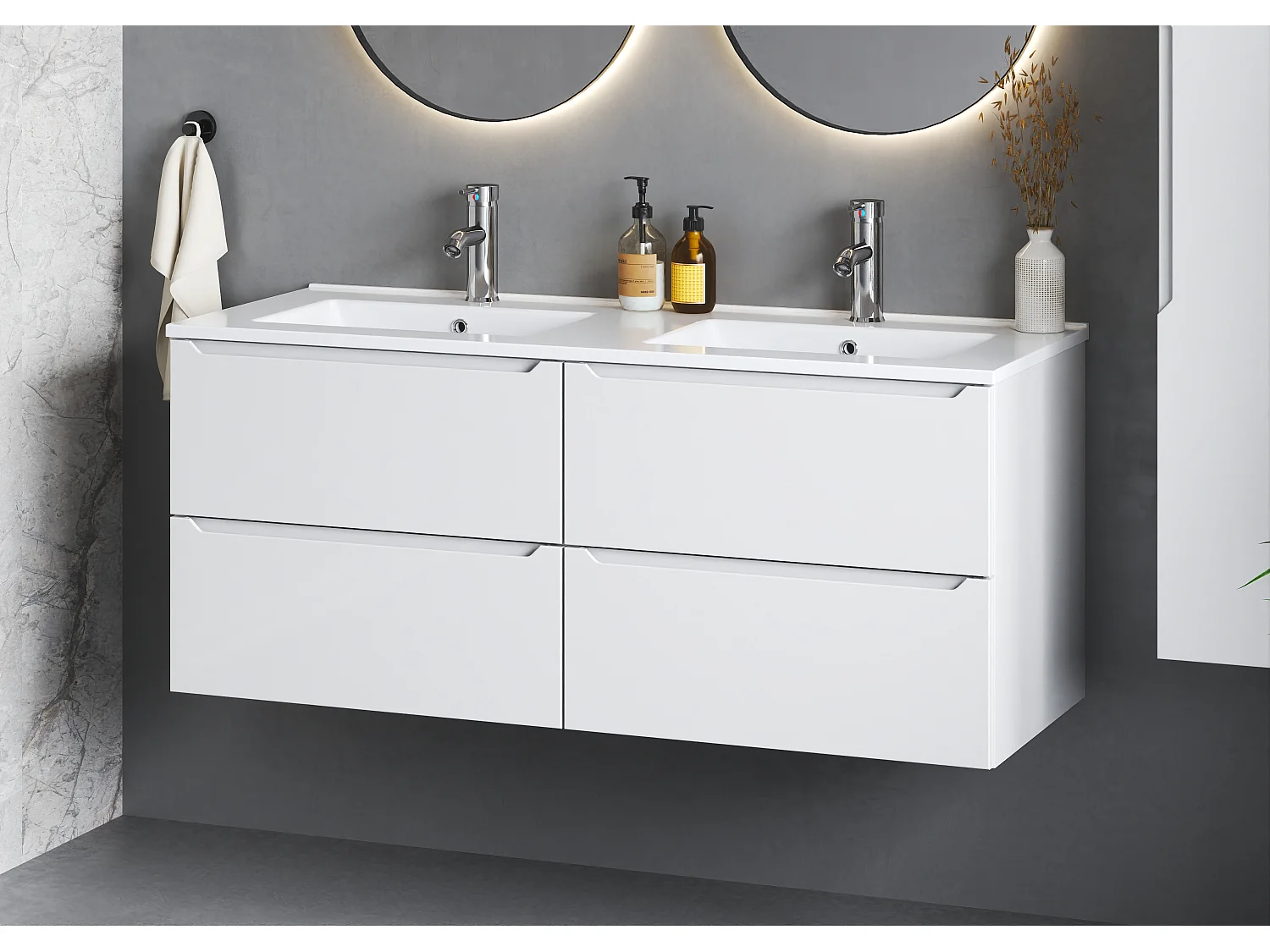 Ensemble de salle de bain blanc 120 cm Meuble avec lavabo Colonne Etna