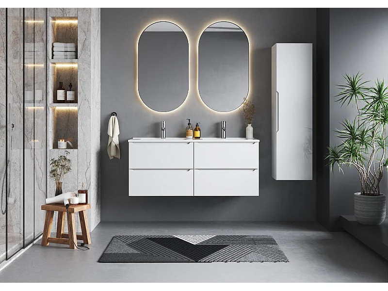 Ensemble de salle de bain blanc 120 cm Meuble avec lavabo Colonne Etna