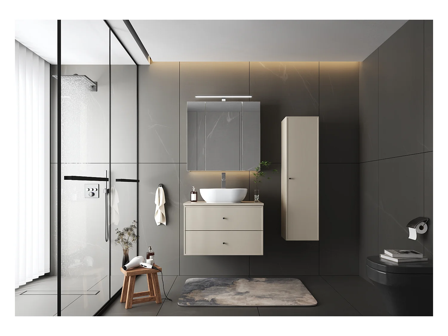 Ensemble de salle de bain en cachemire 80 cm Meuble avec plan de travail Lavabo Colonne Marco