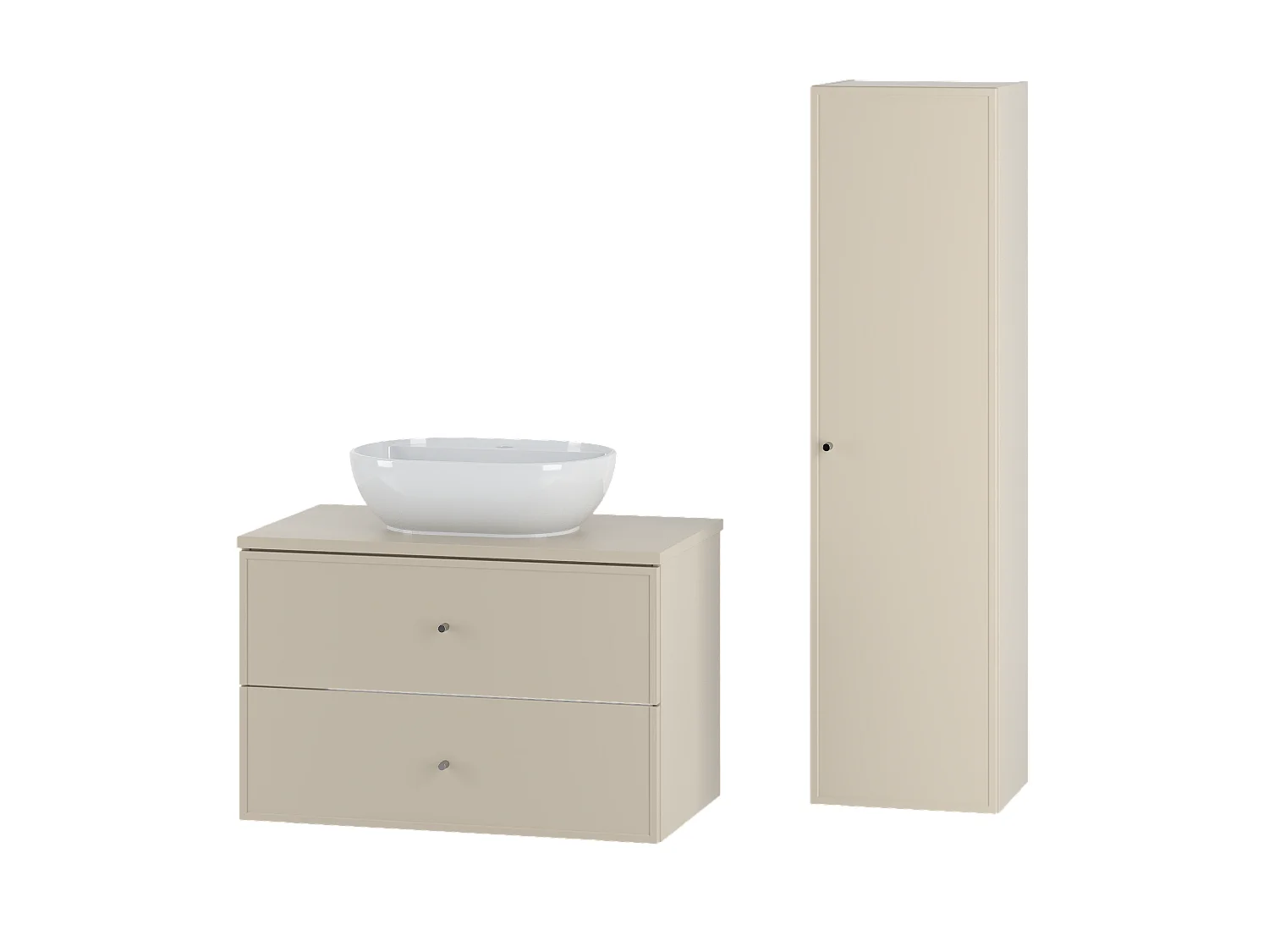 Kaschmir-Badezimmer-Set 80 cm Schrank mit Arbeitsplatte und Waschbecken und Hochschrank Marco