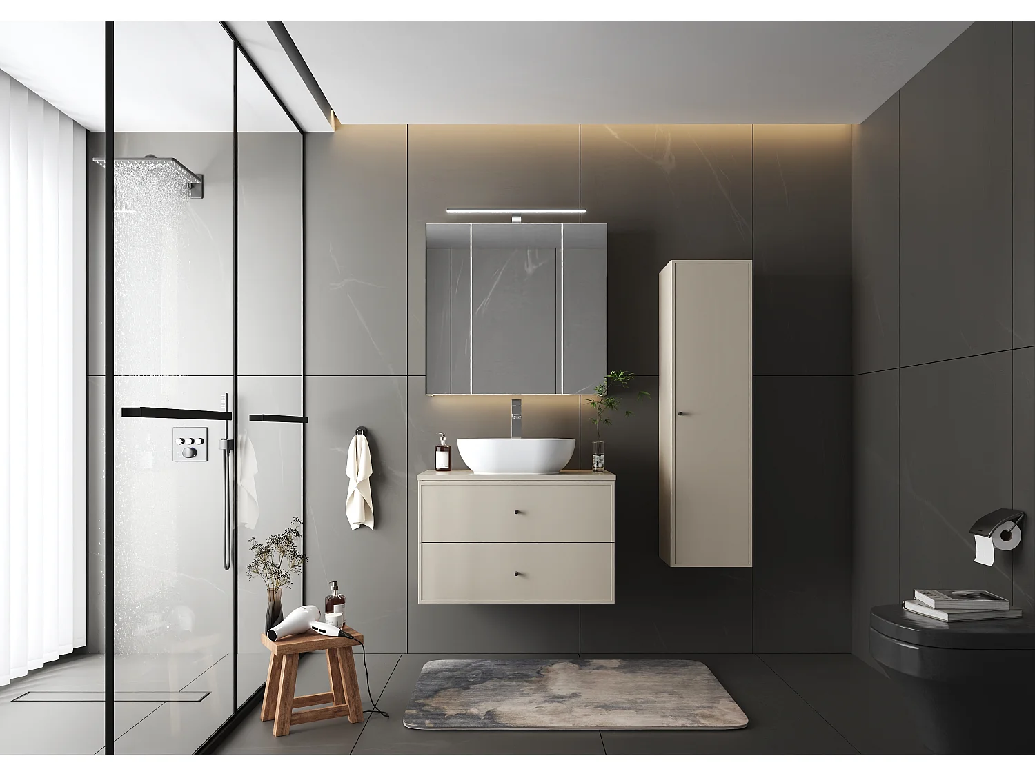 Ensemble de salle de bain en cachemire 80 cm Meuble avec plan de travail Lavabo Colonne Marco