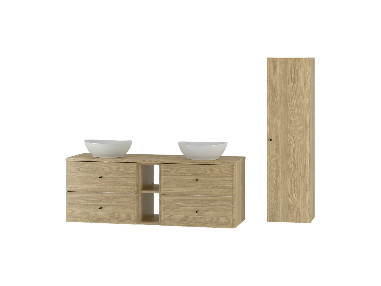 Badkamerset 140 cm Kast Rek Werkblad Wastafel Kolom Kolom Eiken geolied Marco