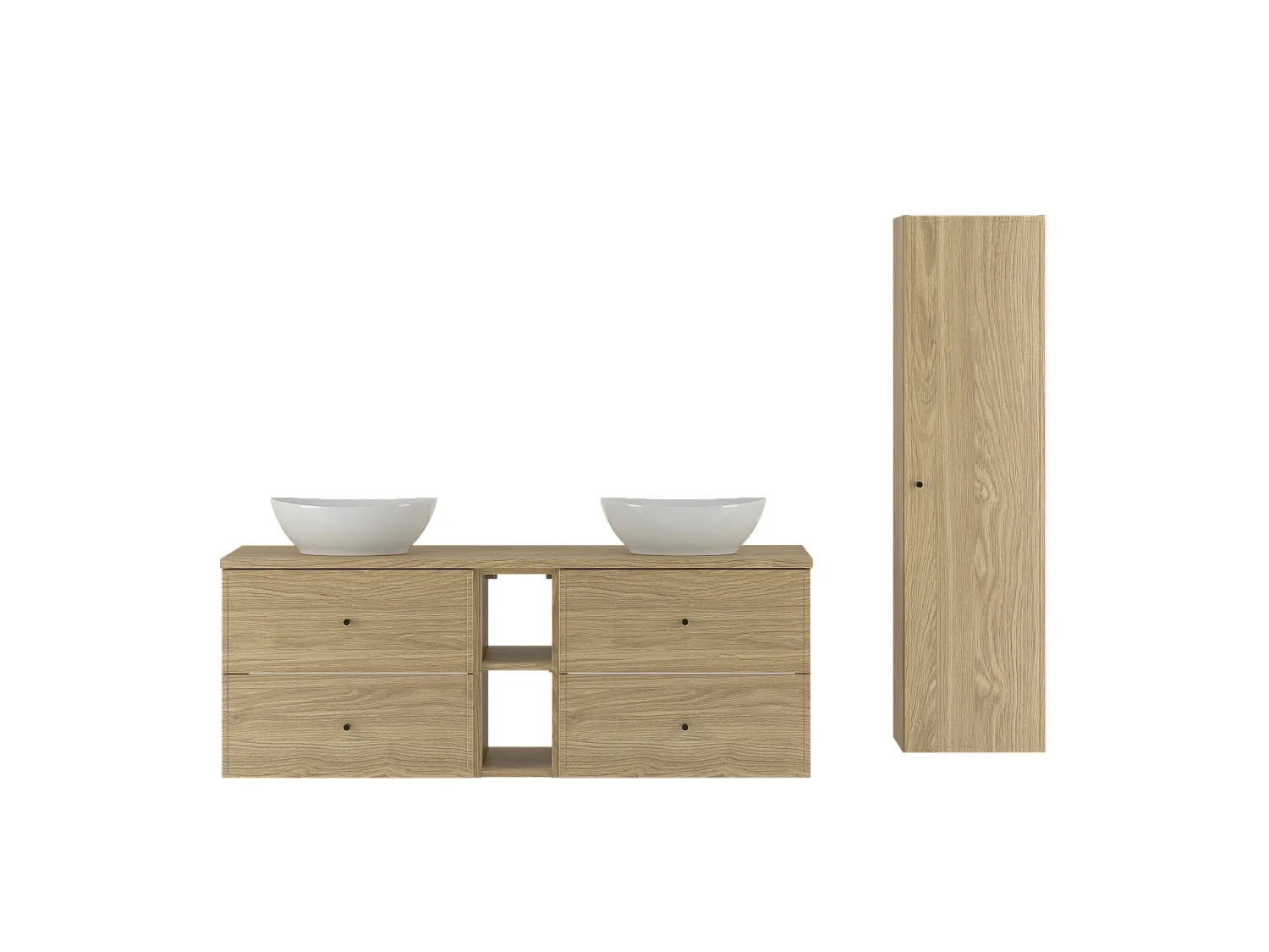 Badkamerset 140 cm Kast Rek Werkblad Wastafel Kolom Kolom Eiken geolied Marco