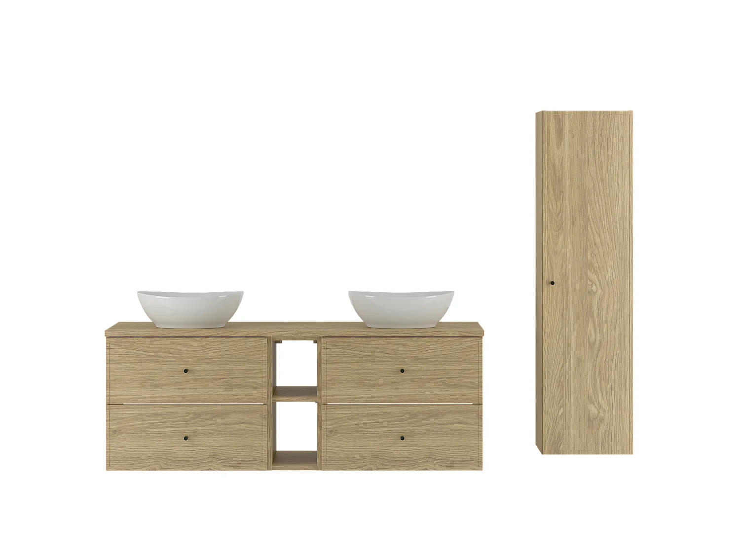 Badkamerset 140 cm Kast Rek Werkblad Wastafel Kolom Kolom Eiken geolied Marco