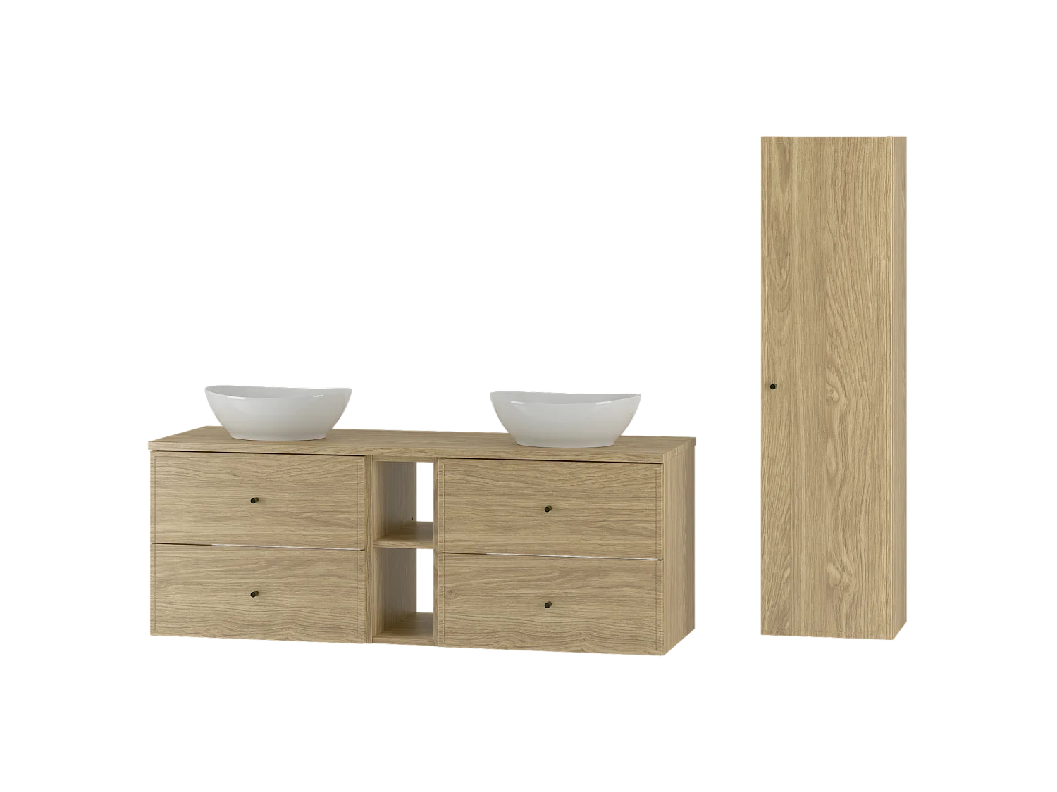 Ensemble pour salle de bain 140 cm Armoire Étagère Plan de travail Lavabo Colonne Colonne Chêne huilé Marco