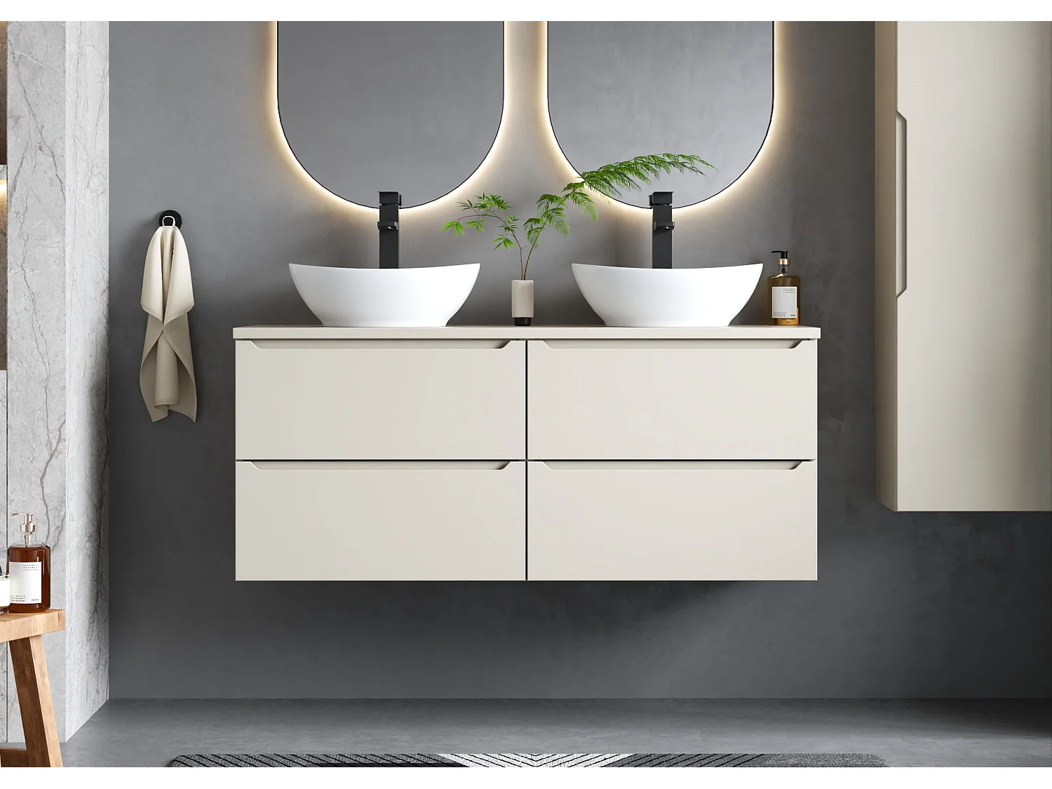 Ensemble de salle de bain en cachemire 120 cm Armoire Plan de travail Lavabo Etna