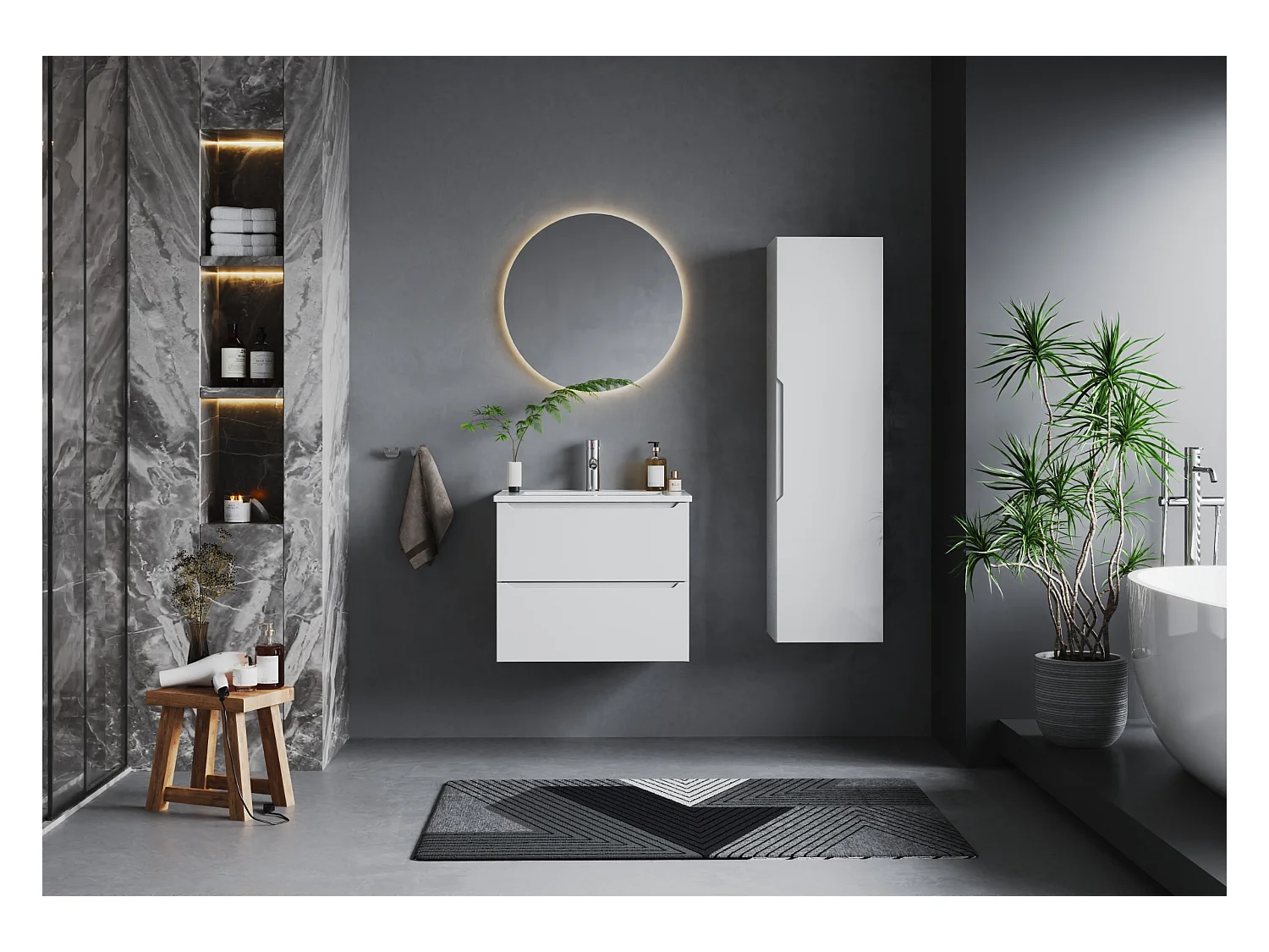 Ensemble de salle de bain blanc 60 cm Meuble avec lavabo Colonne Etna
