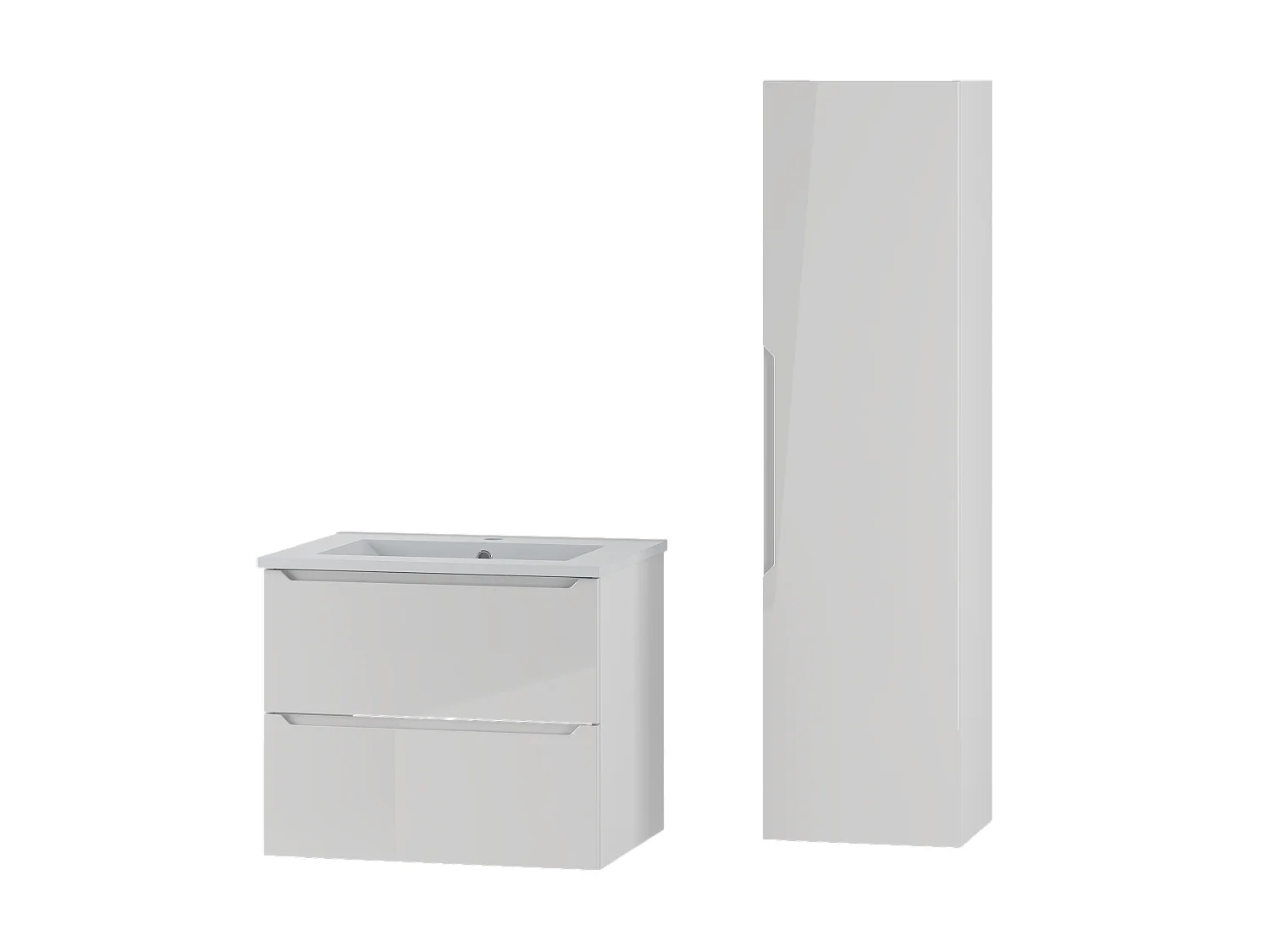 Weißes Badezimmer-Set 60 cm Schrank mit Waschbecken und Hochschrank Etna