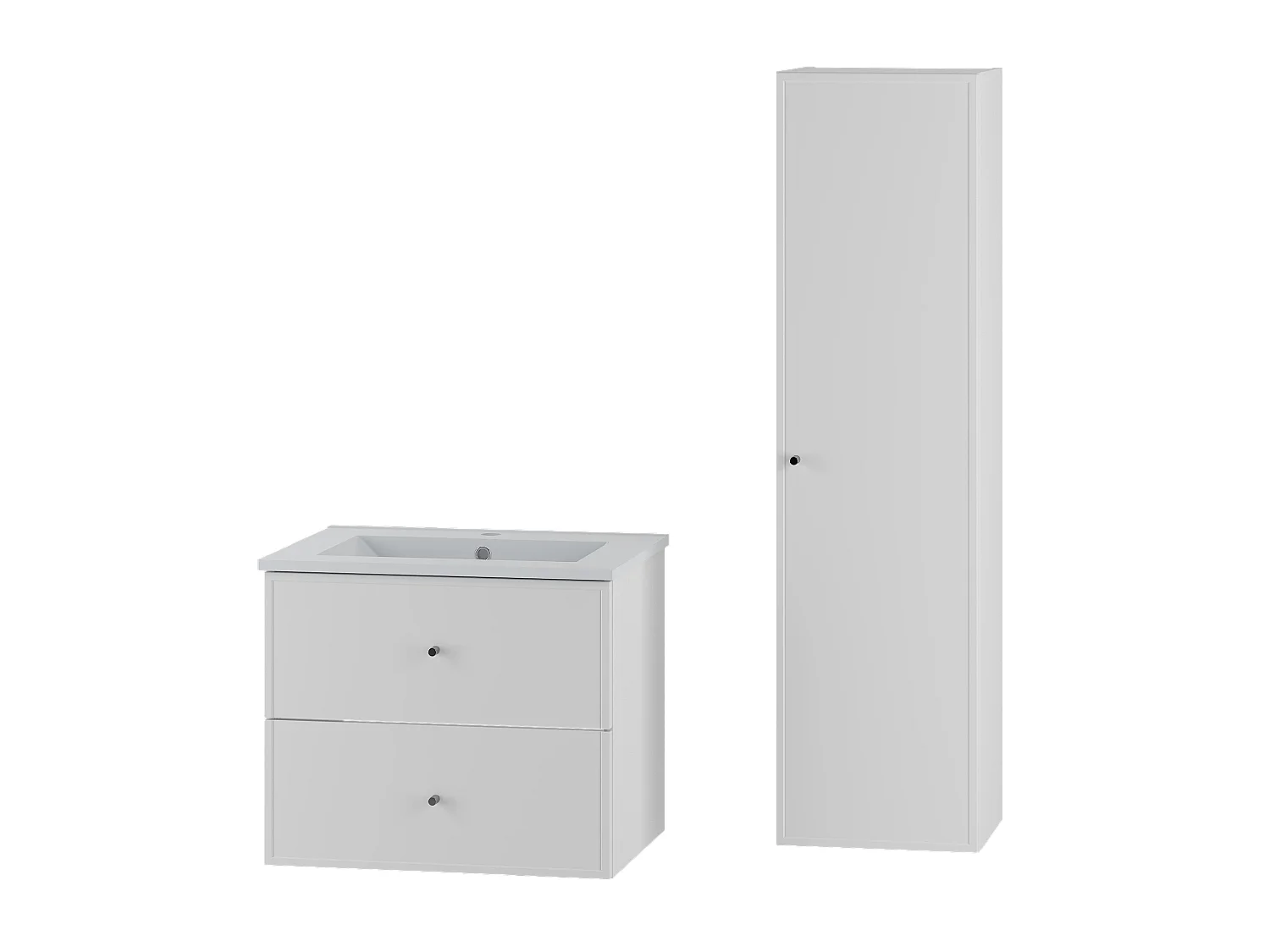 Weißes Badezimmer-Set 60 cm Schrank mit Waschbecken und Hochschrank Marco