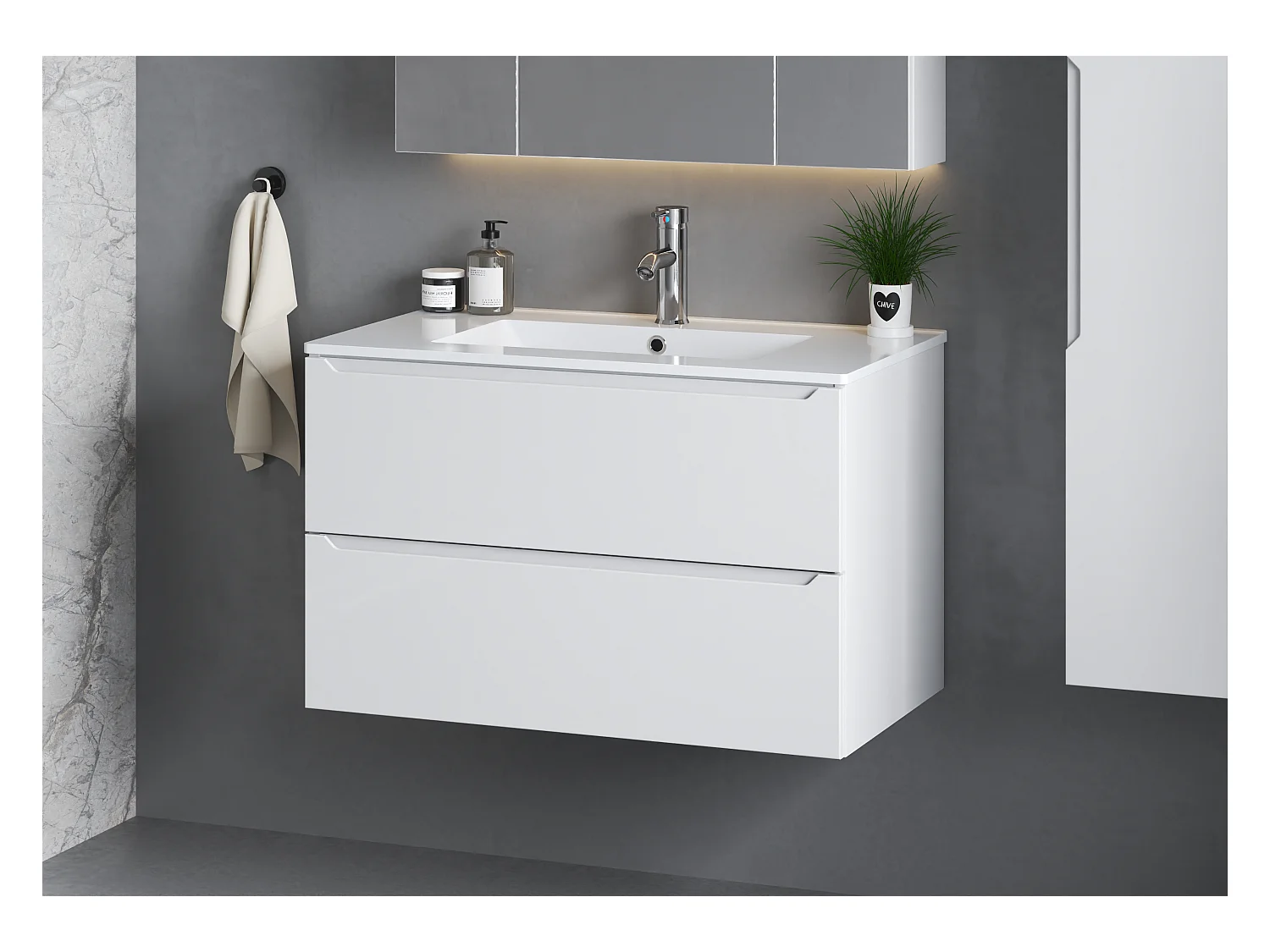 Ensemble de salle de bain blanc 80 cm Meuble avec lavabo Colonne Etna
