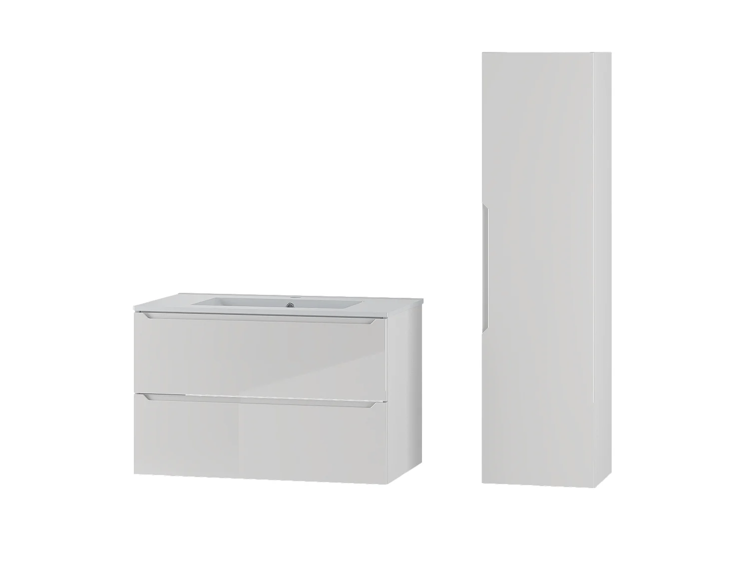 Weißes Badezimmer-Set 80 cm Schrank mit Waschbecken und Hochschrank Etna