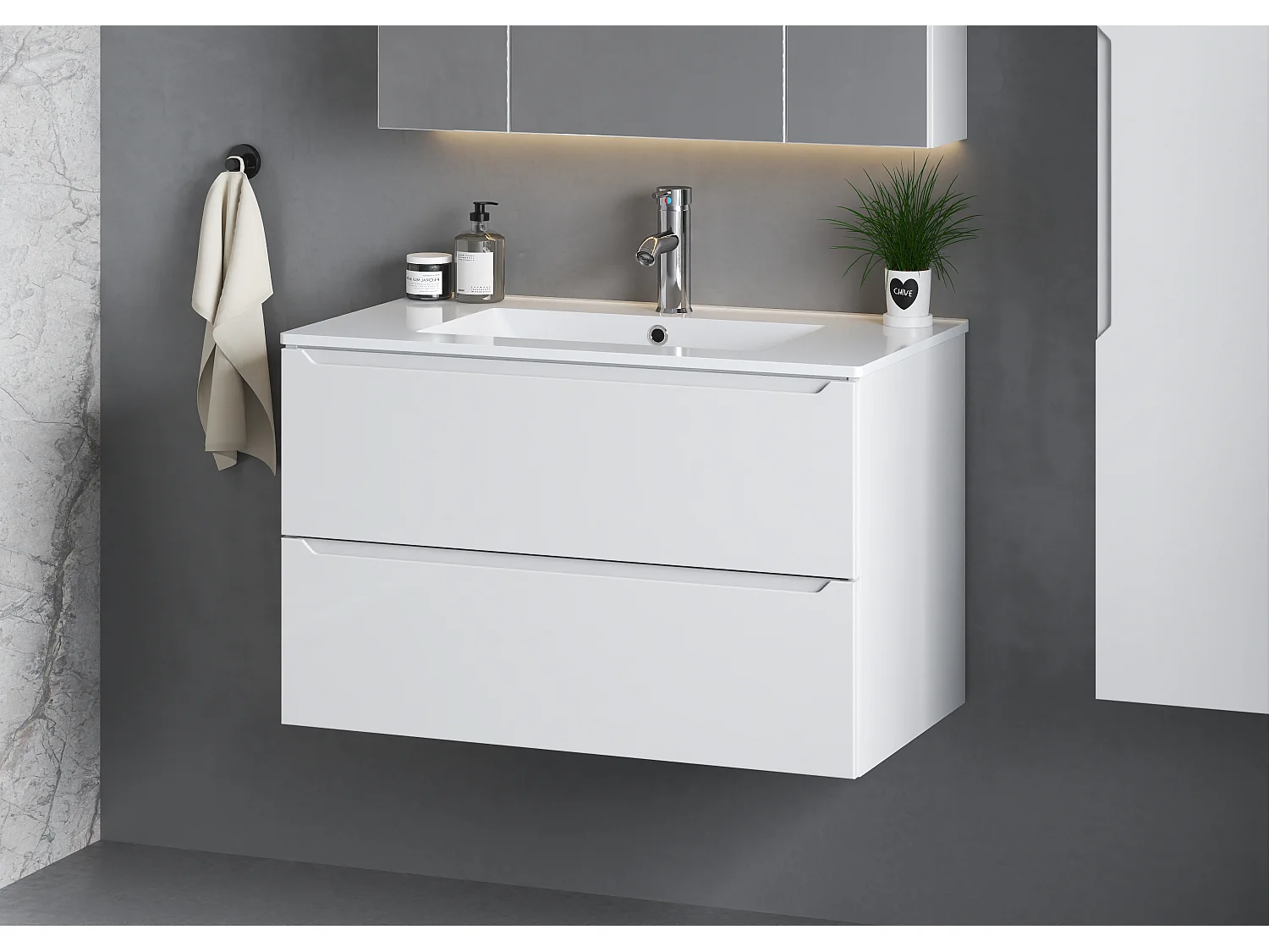 Ensemble de salle de bain blanc 80 cm Meuble avec lavabo Colonne Etna