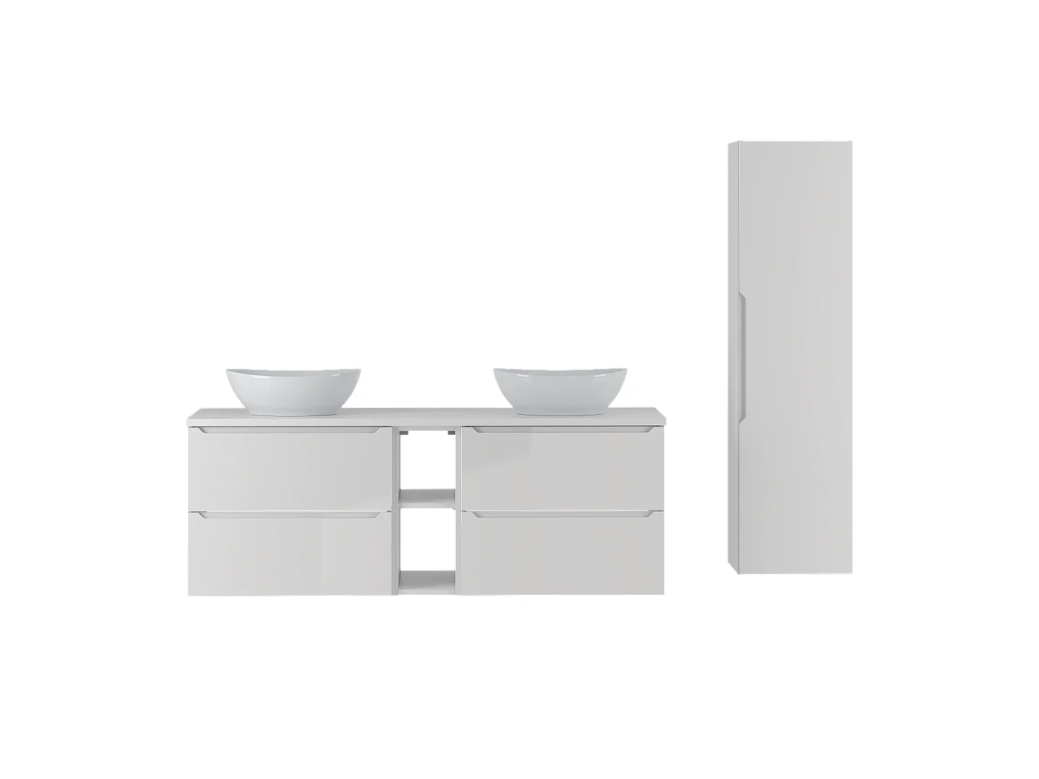 Ensemble blanc pour salle de bain 140 cm Armoire Étagère Plan de travail Lavabo Colonne Etna