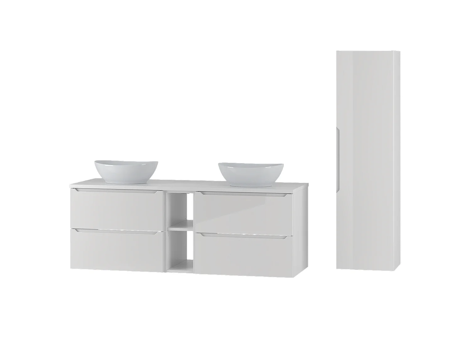 Ensemble blanc pour salle de bain 140 cm Armoire Étagère Plan de travail Lavabo Colonne Etna