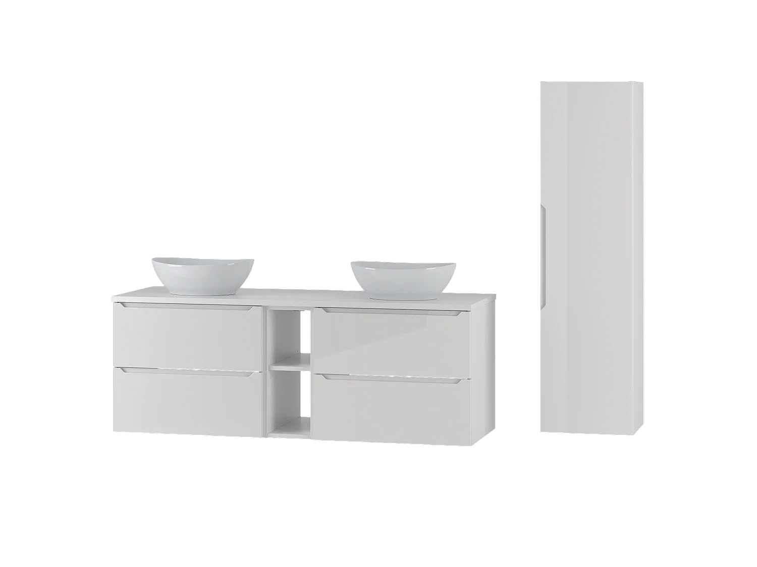 Ensemble blanc pour salle de bain 140 cm Armoire Étagère Plan de travail Lavabo Colonne Etna