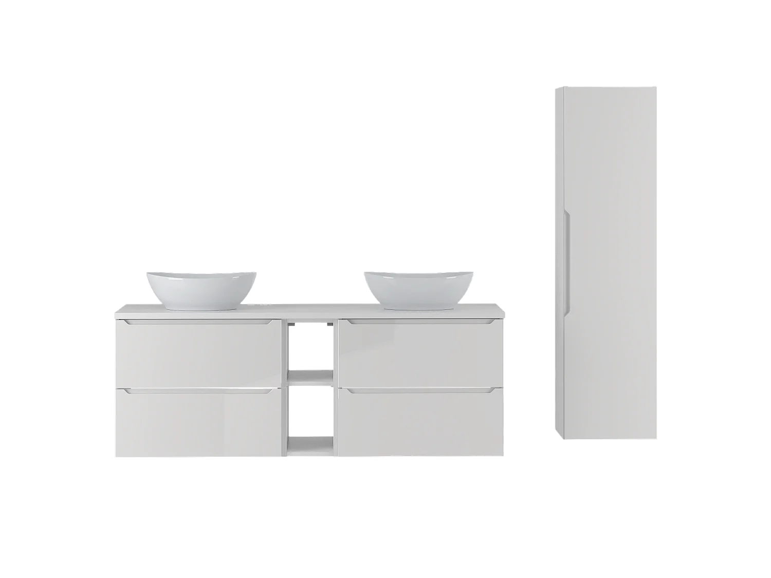 Ensemble blanc pour salle de bain 140 cm Armoire Étagère Plan de travail Lavabo Colonne Etna