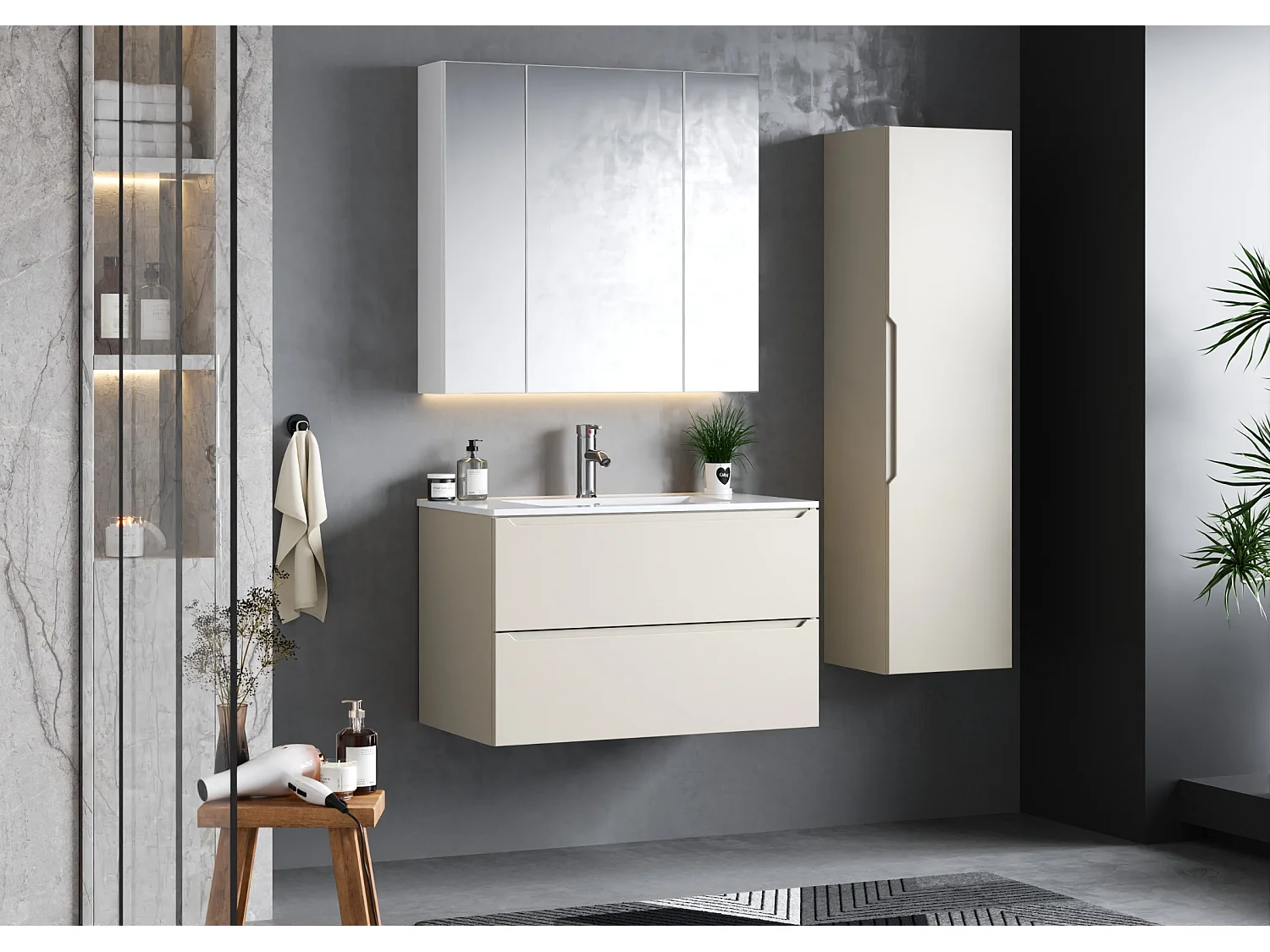 Kasjmier badkamerset 80 cm Kast met wastafel Etna-kolom