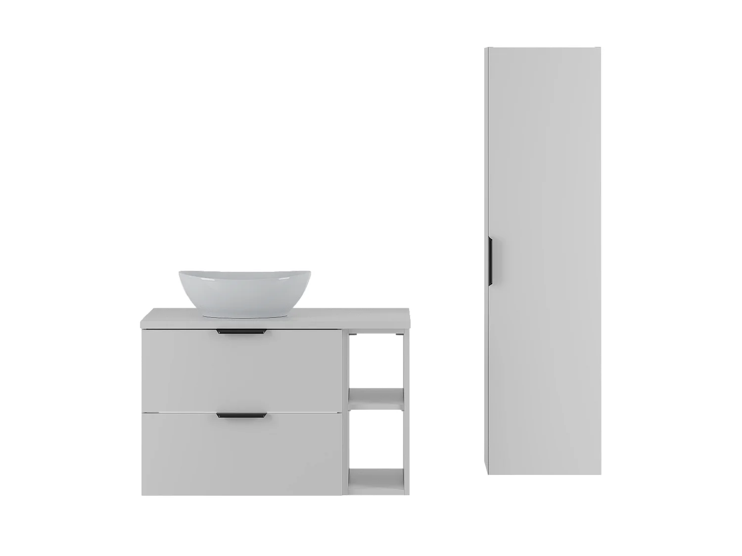 Ensemble de salle de bain blanc 80 cm Armoire Étagère Plan de travail Lavabo Colonne Pile