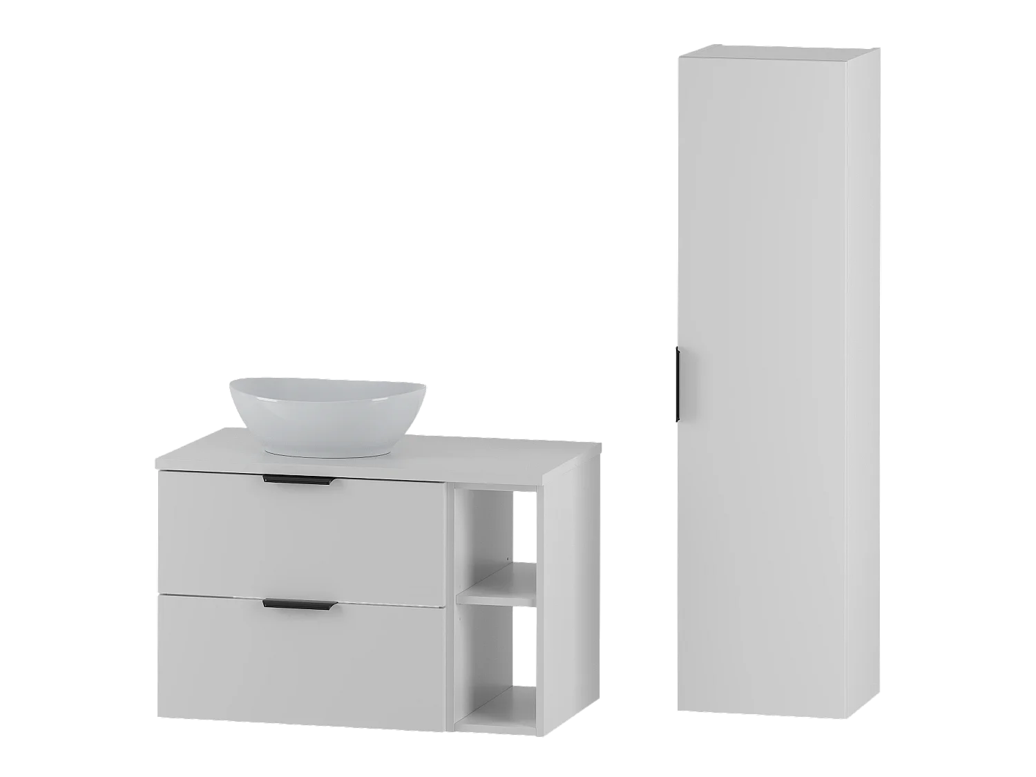 Wit badkamerset 80 cm Kast Rek Wastafelblad Kolom Pile