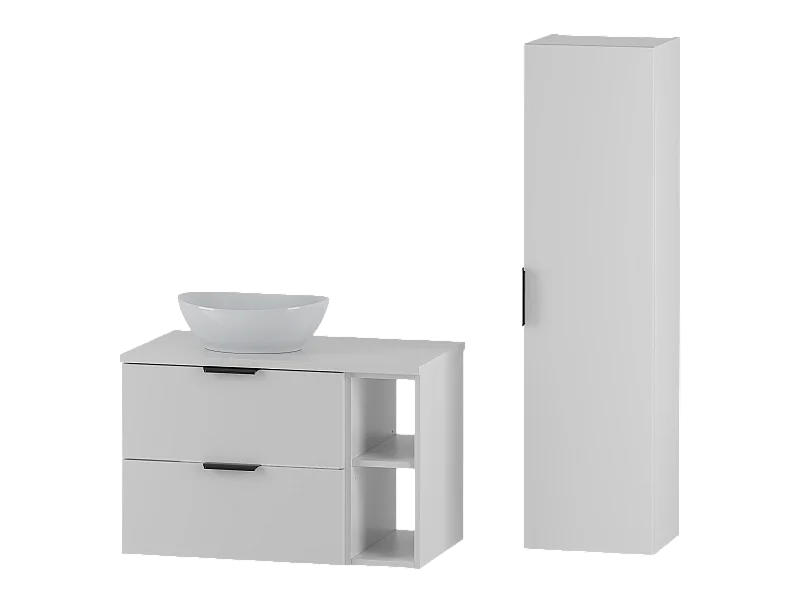 Ensemble de salle de bain blanc 80 cm Armoire Étagère Plan de travail Lavabo Colonne Pile