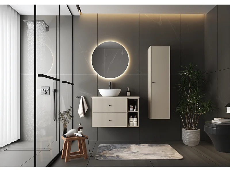 Ensemble de salle de bain en cachemire 80 cm Armoire Étagère Plan de travail Lavabo Colonne Marco