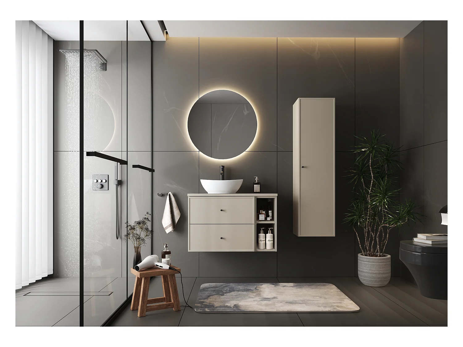 Ensemble de salle de bain en cachemire 80 cm Armoire Étagère Plan de travail Lavabo Colonne Marco