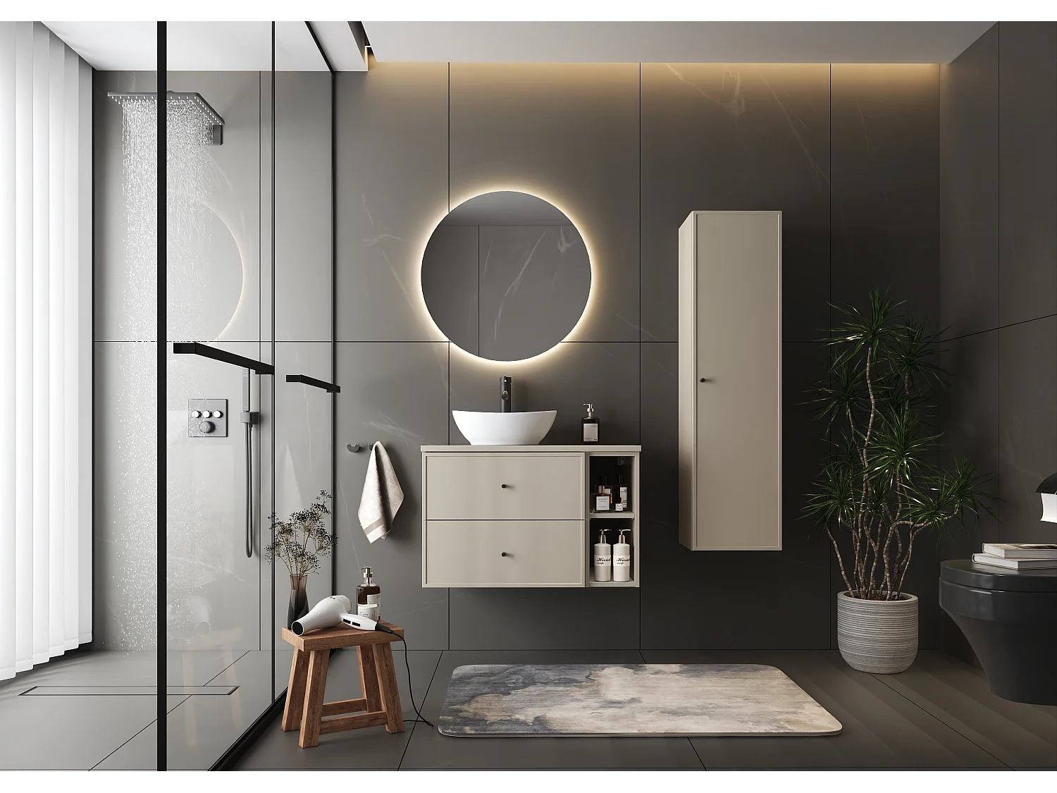 Ensemble de salle de bain en cachemire 80 cm Armoire Étagère Plan de travail Lavabo Colonne Marco