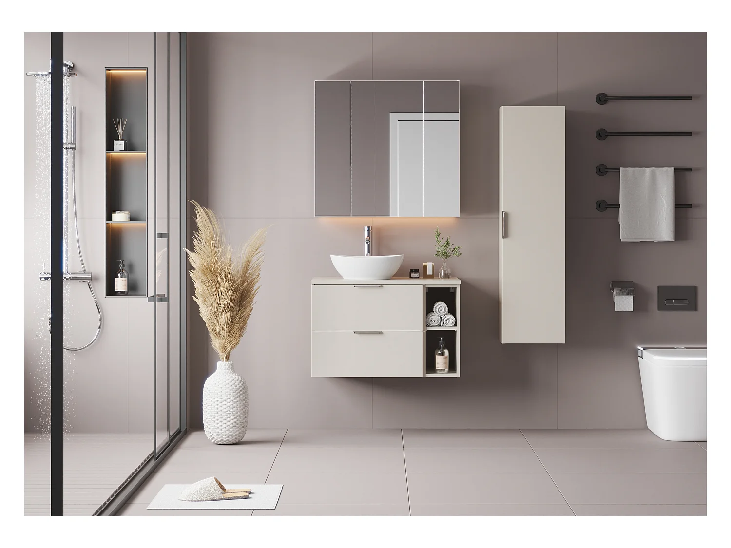 Kasjmier badkamerset 80 cm Kast Rek Wastafelblad Kolom Pile