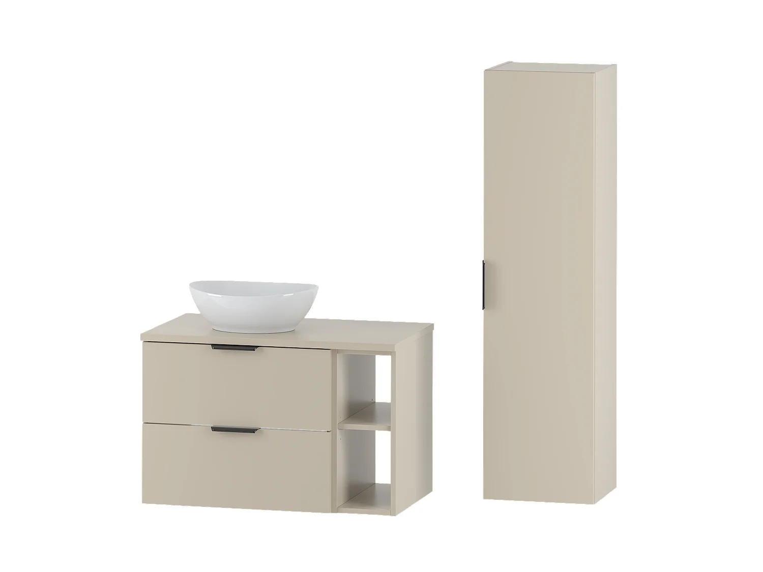 Kaschmir-Badezimmer-Set 80 cm Schrank mit Arbeitsplatte Waschbecken und Regal und Hochschrank Pile