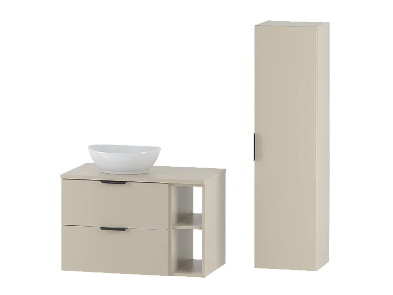 Ensemble de salle de bain en cachemire 80 cm Armoire Étagère Plan de travail Lavabo Colonne Pile