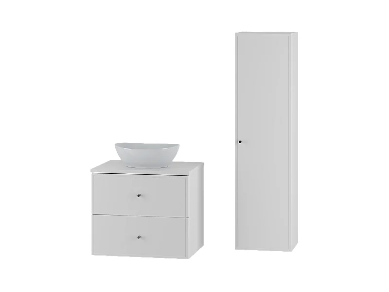Ensemble blanc pour salle de bain 60 cm Armoire avec plan de travail Lavabo Colonne Marco