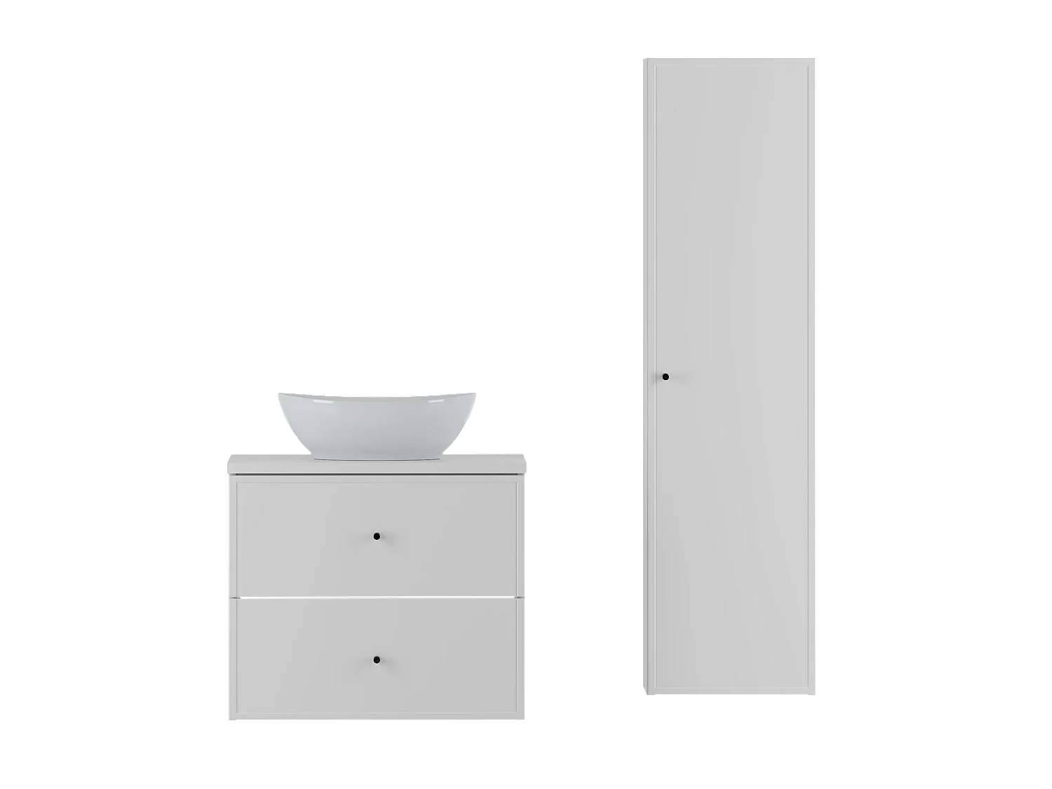 Ensemble blanc pour salle de bain 60 cm Armoire avec plan de travail Lavabo Colonne Marco
