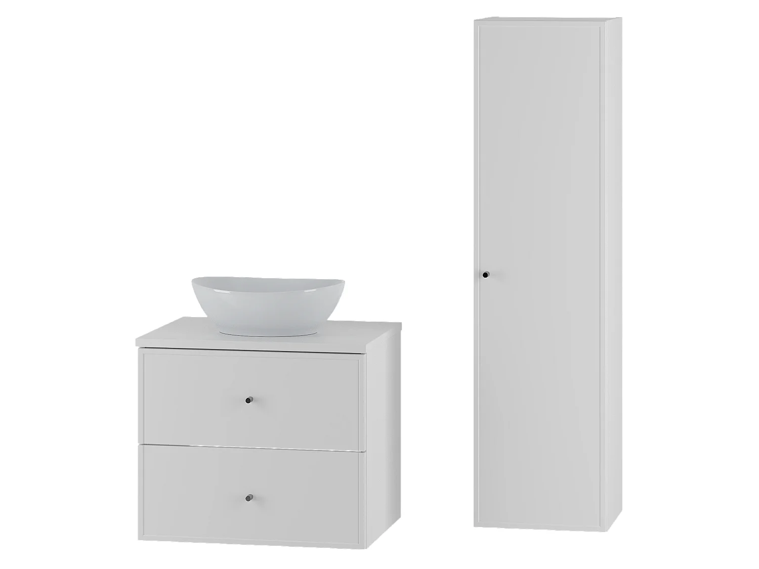 Ensemble blanc pour salle de bain 60 cm Armoire avec plan de travail Lavabo Colonne Marco