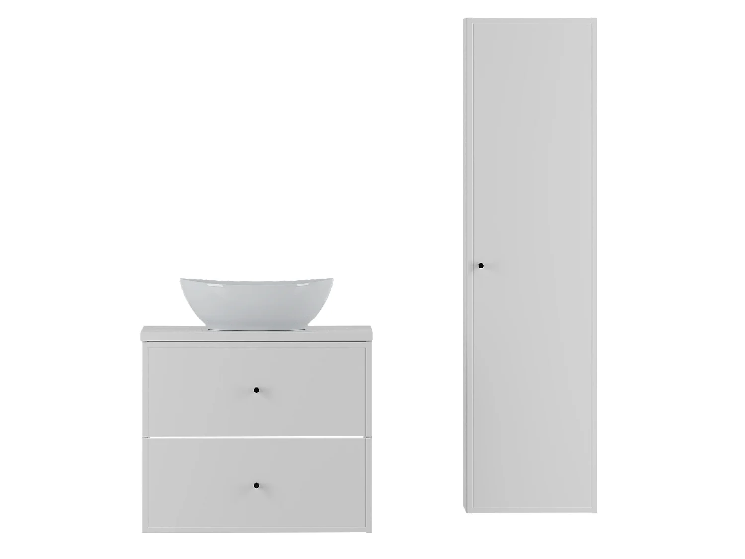 Ensemble blanc pour salle de bain 60 cm Armoire avec plan de travail Lavabo Colonne Marco