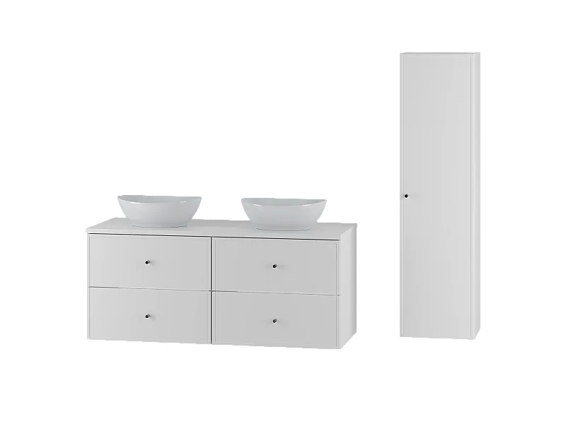 Ensemble blanc pour salle de bain 120 cm Armoire Plan de travail Lavabo Colonne Marco