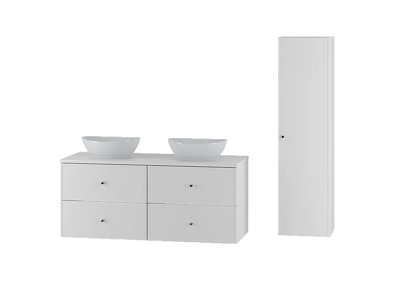 Biały Zestaw do Łazienki 120cm Szafka Blat Umywalka Słupek Marco