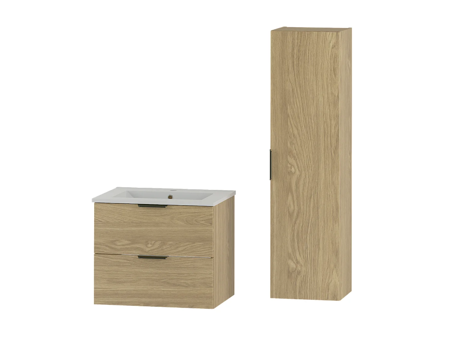 Ensemble pour salle de bain 60 cm Meuble avec lavabo Colonne Chêne huilé Pile